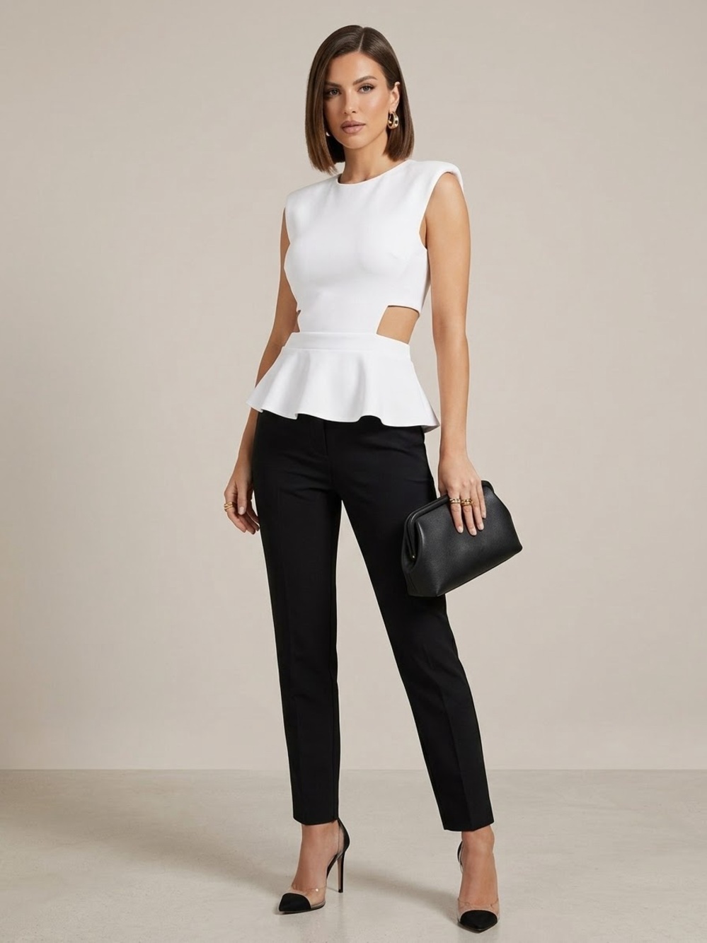 Marciano by GUESS White Cutout Peplum Sleeveless Top Size XS